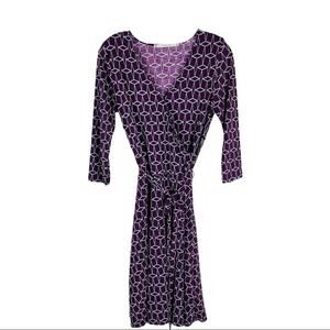 41 Hawthorn purple grey stretchy tie faux wrap 3/4 sleeve midi dress medium
